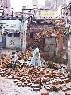 A part of the house that collapsed due to incessant rain in Mohalla Bandia