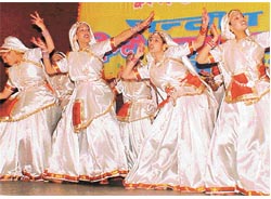 Students present a cultural programme during the Hindi Divas celebrations