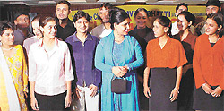 TV personality Savita Bhatti interacts with a batch of air hostesses