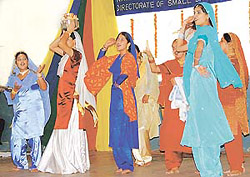 Students perform giddha at a function organised to mark Sanchayika Day at the GMSSS-10 in Chandigarh on Monday.