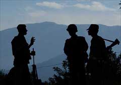 The police patrols a hilltop near a polling station