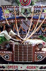 A driver decorates his truck