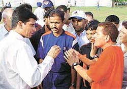 Mr M. Ramsekhar, Deputy Commissioner-cum-Director, Sports, Chandigarh Administration, tries to reason with the coach and officials of St Stephen�s School