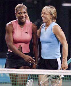 Serena Williams and Martina Navratilova of the USA celebrate their victory