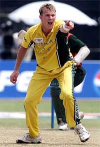 Australian fast bowler Brett Lee appeals unsuccessfuly for the wicket