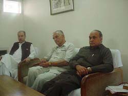 Himachal Pradesh Chief Minister Prem Kumar Dhumal addresses reporters 