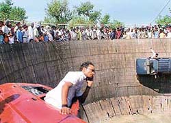Daredevils who had been performing in the well of death at Chhapar Mela. 