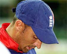 England captain Nasser Hussain stands disappointed