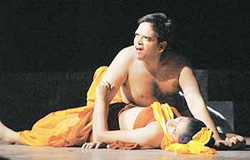 A scene from Pahlad Aggarwal�s play �Tat Niranjana� staged at Tagore Theatre in Chandigarh on Monday.
