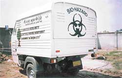 A container vehicle deployed for the transportation of biomedical waste from healthcare institutions to the disposal plant