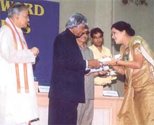 Academician and social activist Usha Ram receiving the National Award