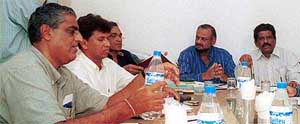 Cricket Selection Committee president Brijesh Patel, S.K. Nair,  Kiran More, Niranjan Shah and Jagdale at a meeting