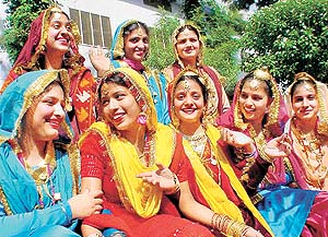 Participants at the Ms Punjaban contest held in SDP College, Ludhiana, on Saturday.
