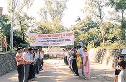Mr H.S. Kharab flags off an awareness trek on wildlife protection in Chandigarh on Wednesday