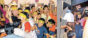 Tibetan youths protest prior to the arrival of the Chinese Ambassador at Government Museum and Art Gallery in Chandigarh
