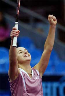 Magdelena Maleeva of Bulgaria celebrates victory