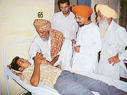 Baldev Singh, a resident of Phalewal village near Dehlon, recuperates in a hospital