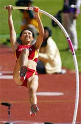China's Gao Shuying competes in the women's pole vault 