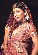 A model displays a bridal dress