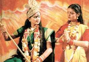 A scene from a play on �Durga Saptsati� at a mandir in Hari Nagar in the Capital.