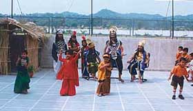 Tiny tots of Amravati Public School enact scenes from Ramayana, during the Dasehra celebrations in the school