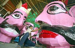 An artist gives final touches