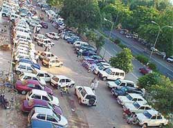A view of the car bazar which is held in Sector 7 in Chandigarh on every Sunday