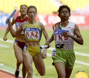 K.M. Beenamol of India is followed by Svetlana Bodritskaya of Kazakhstan and Chen Yuxiang of China