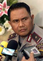 Bali police chief Budi Setyawam speaks to reporters at the police headquarters in Denpasar on the Indonesian resort island of Bali