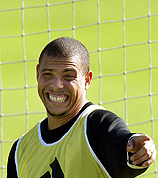 Real Madrid's Brazilian player Ronaldo gestures during a training session