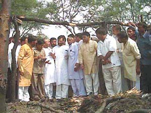 Ram Vilas Paswan at the site of lynching of five persons