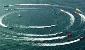 High-speed raceboats circle on Friday before the start of the Dubai Grand Prix world offshore championship race