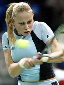 Jelena Dokic of Yugoslavia plays a return