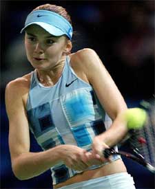 Daniela Hantuchova of Slovakia plays a return to Elena Dementieva of Russia
