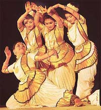 Bharati Shivaji flanked by her disciples during a performance under the Jhankar series at Shanti Kunj