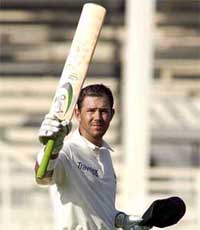 Australian Ricky Ponting acknowledges his brilliant century against Pakistan on the first day of the third Test