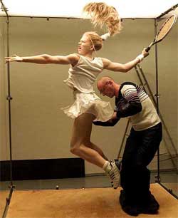 Russian artist Oleg Kulik installs the wax figure of the Russian tennis star Anna Kournikova