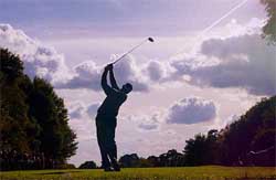 Fiji's Vijay Singh tees off from the 4th during his semifinal match 