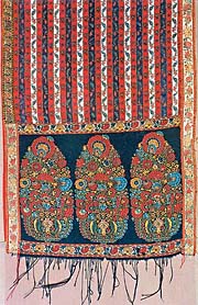 Detail of a brocaded and embroidered patka, Gujarat, 18th century