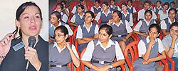 Ms Angela Todd of the University of Sheffield (UK) addresses students at a special workshop in Yadavindra Public School