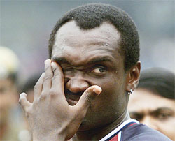 The West Indies captain Carl Hooper looks on during the award's ceremony after losing the second Test