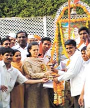 Congress president Sonia Gandhi paying homage to Maharishi Valmiki on the occasion of Valmiki Jayanti in the Capital on Monday