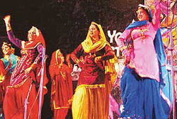 The stage of Government Home Science College, Sector 10, witnesses an impressive giddha presentation 