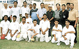 Former India player and Delhi Ranji Trophy selector Surender Khanna and North Delhi Cricketers� Association secretary Himmat Saini with the Mohammedan Sporting cricket team