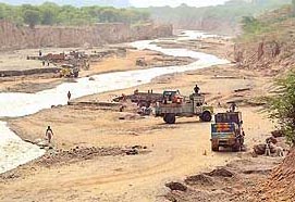 Illegal mining continues in the Ghaggar at Bir Ghaggar village in Panchkula