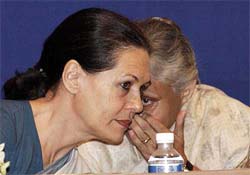 Congress President Sonia Gandhi with Delhi Chief Minister Shiela Dikshit at the inaugural function of the national seminar on "Saajhi Virasat" at Delhi Sachivalai on Saturday