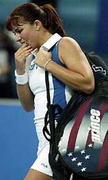 Top seed Jennifer Capriati from the USA. leaves the court after losing her quarter-final match of the WTA Tennis Tournament