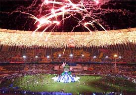 Fireworks explode during the opening ceremony