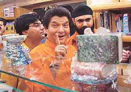 Comedian Asrani in a light mood after the inauguration of a shop in Sector 17 of Chandigarh on Monday