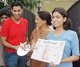 Punjabi singer and actor Harbhajan Mann greeted by residents